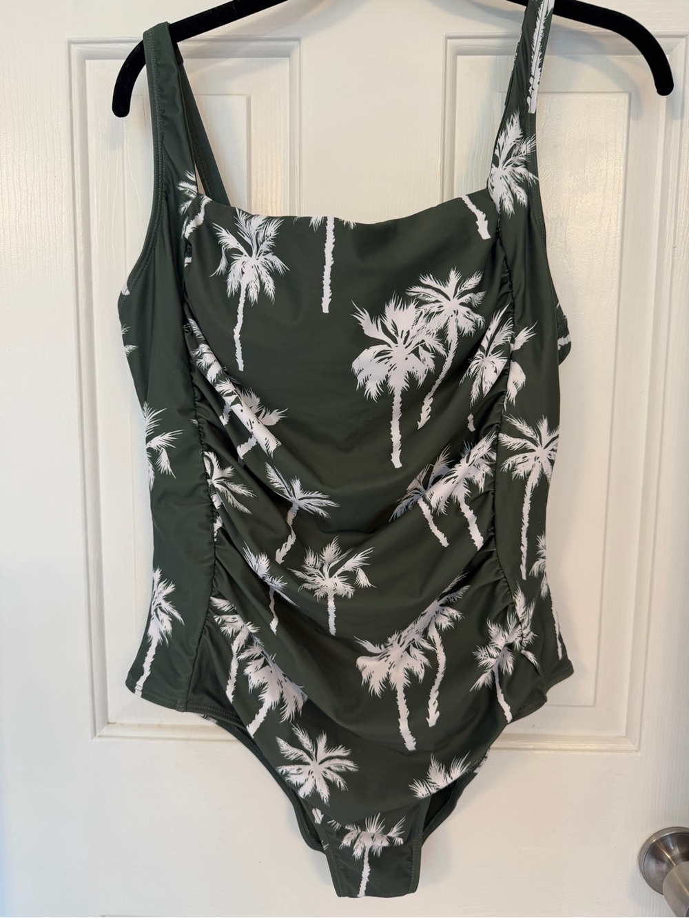 Anna-Kaci XL One Piece Swimsuit Green Palm Tree Print Ruched Tummy Control NWT